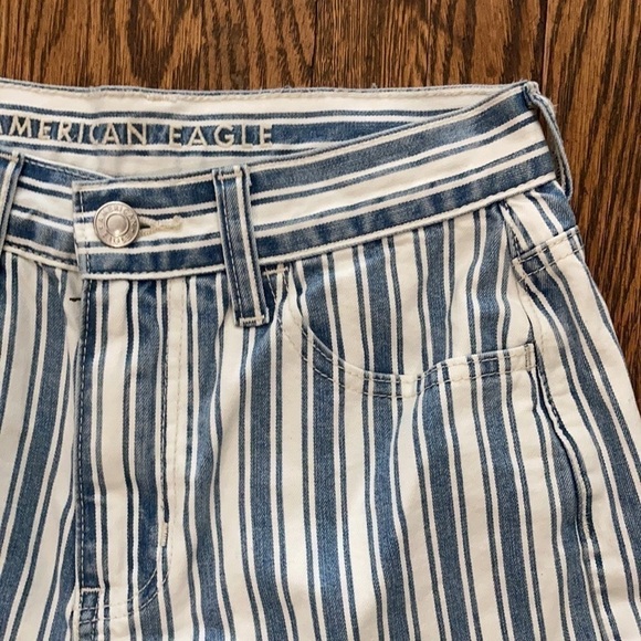 American Eagle Blue Stripes High Rise Jean Shorts - Picture 4 of 8